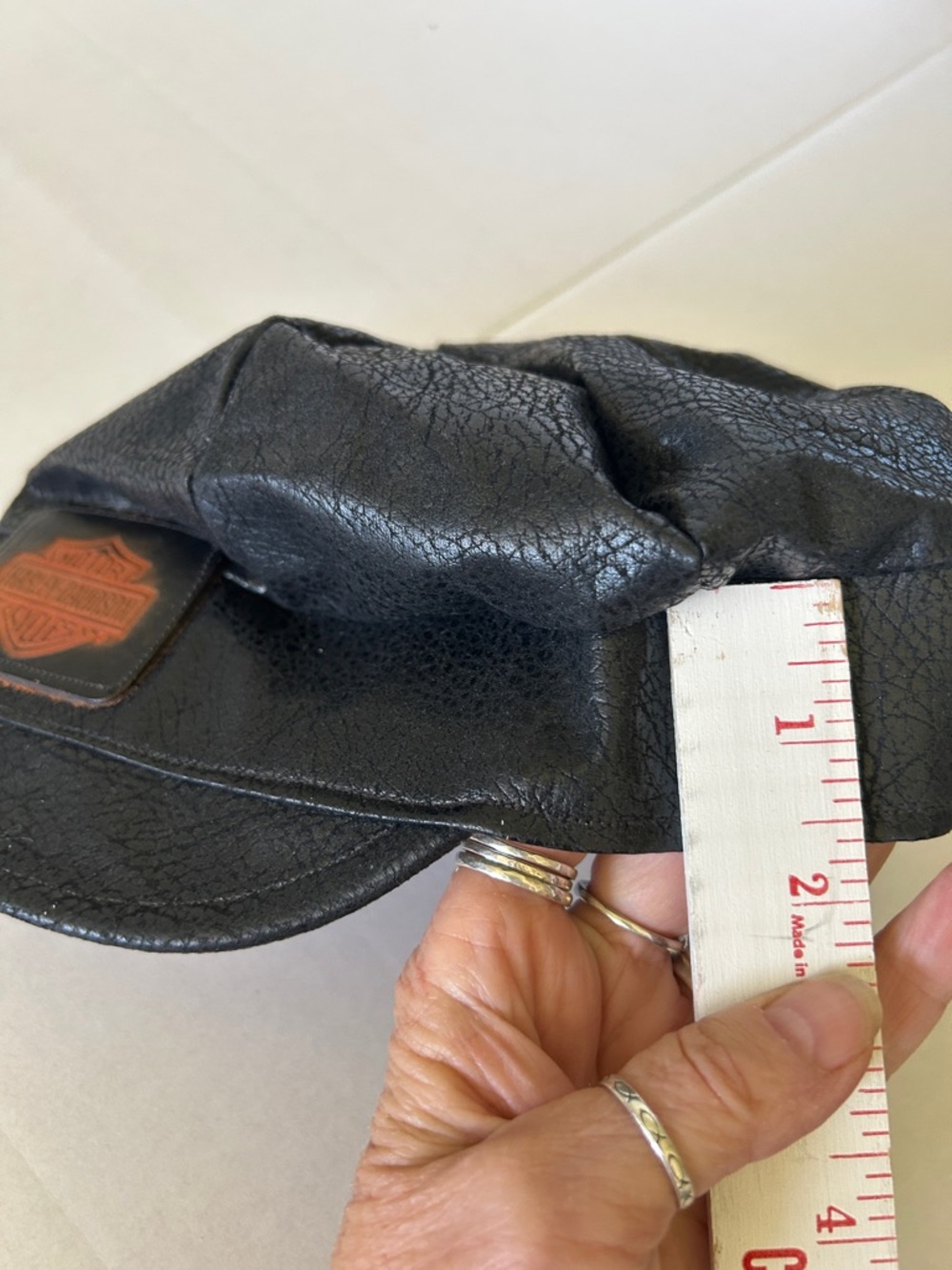 HARLEY DAVIDSON BLACK VINTAGE TEXTERD LEATHER SHORT BRIM BIKER CAP WITH LOGO - Picture 10 of 12